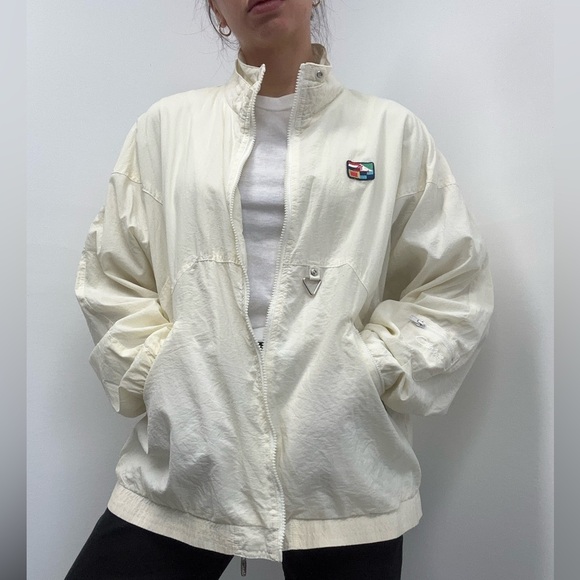 Vintage 90's Nautical Cream Windbreaker Funnel Neck Jacket Size L - Picture 5 of 14